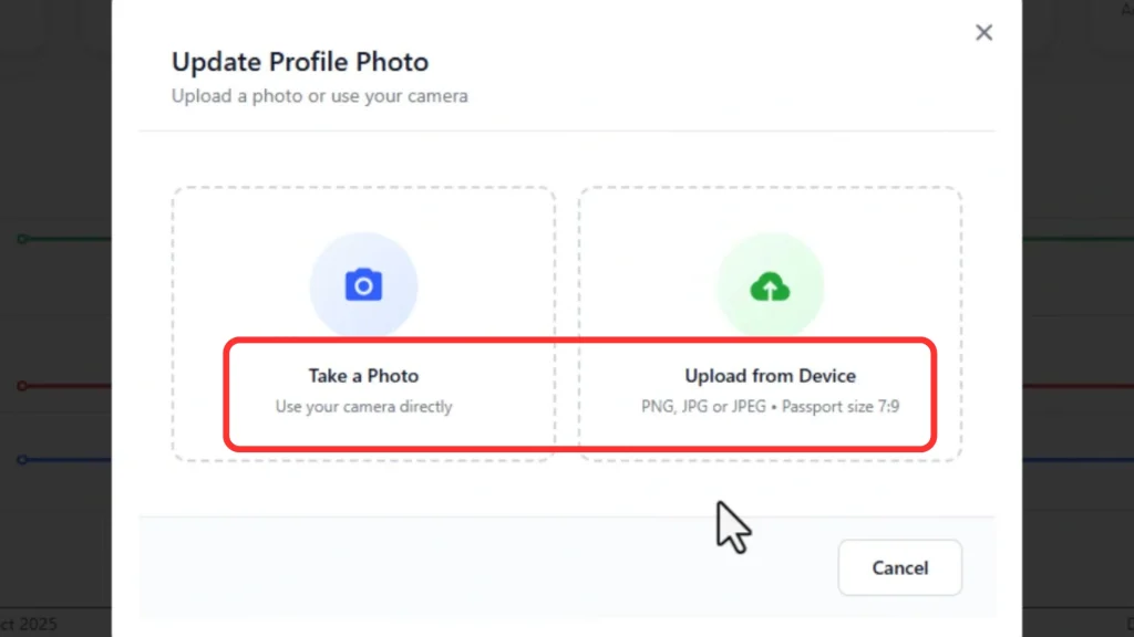 Profile photo requirements page showing upload guidelines