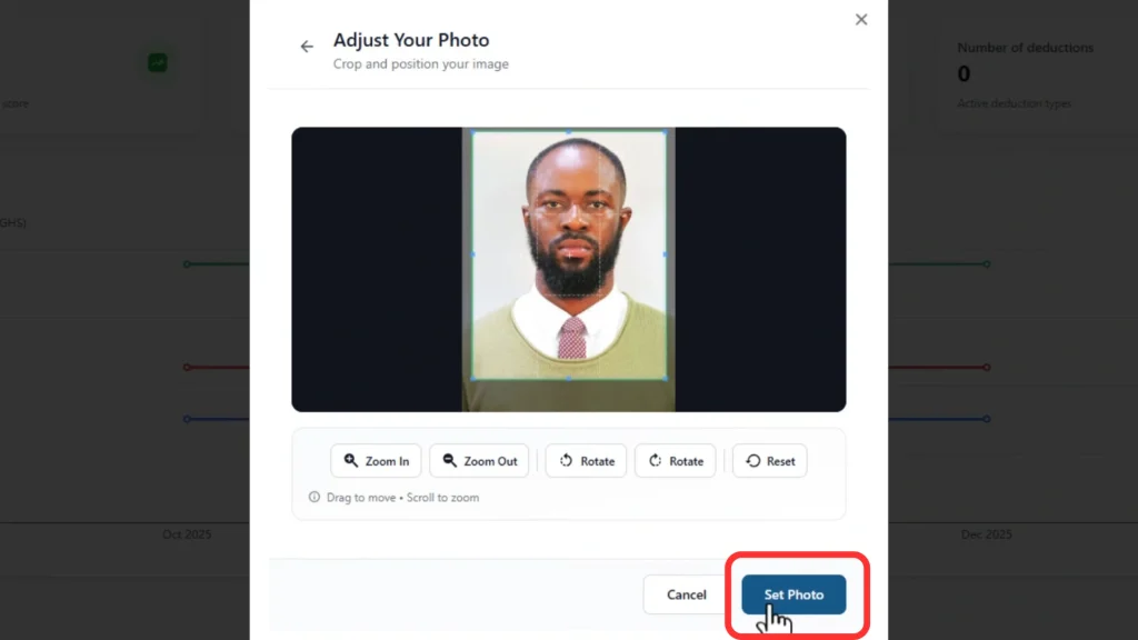 Photo cropping tool used to adjust profile image before upload