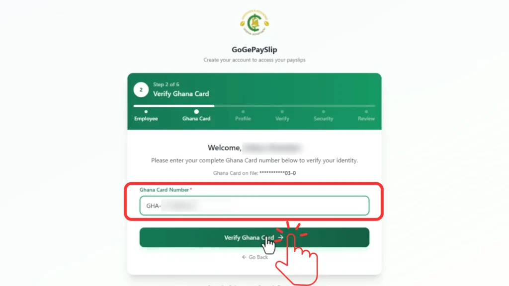 Enter your Ghana card number to verify
