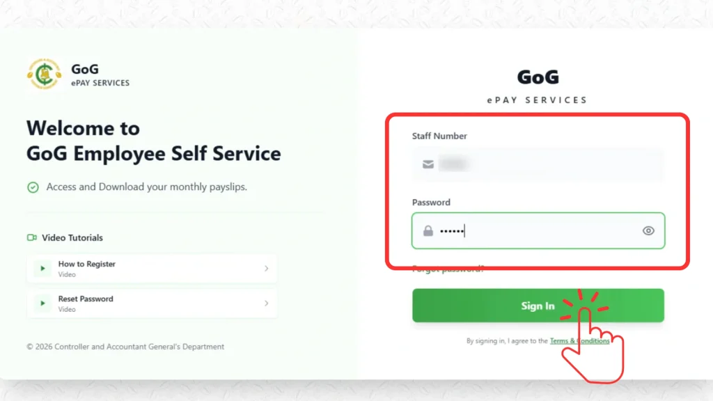 Login screen showing Staff ID and password fields with Sign In button.