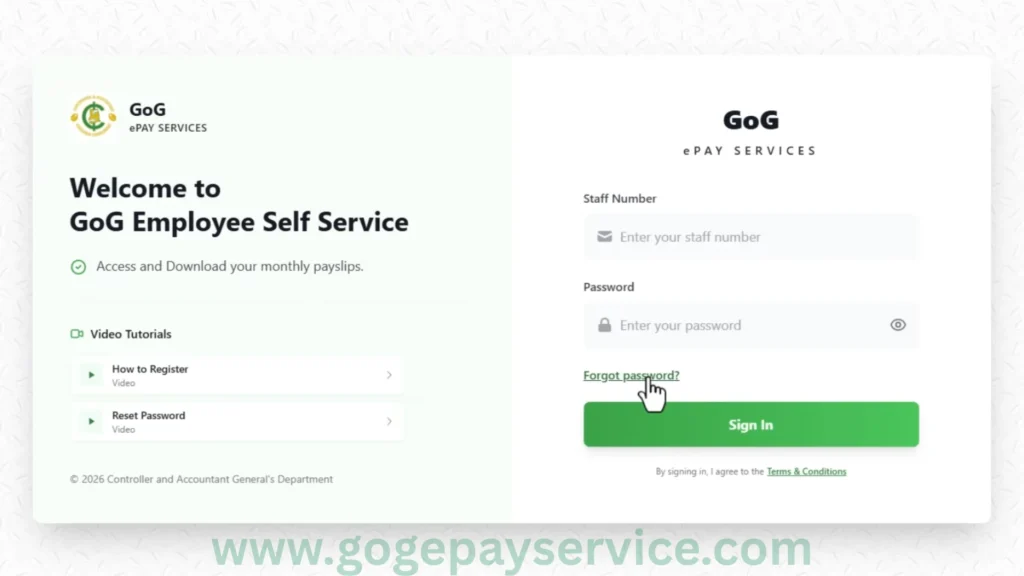 Open the gog epay services portal