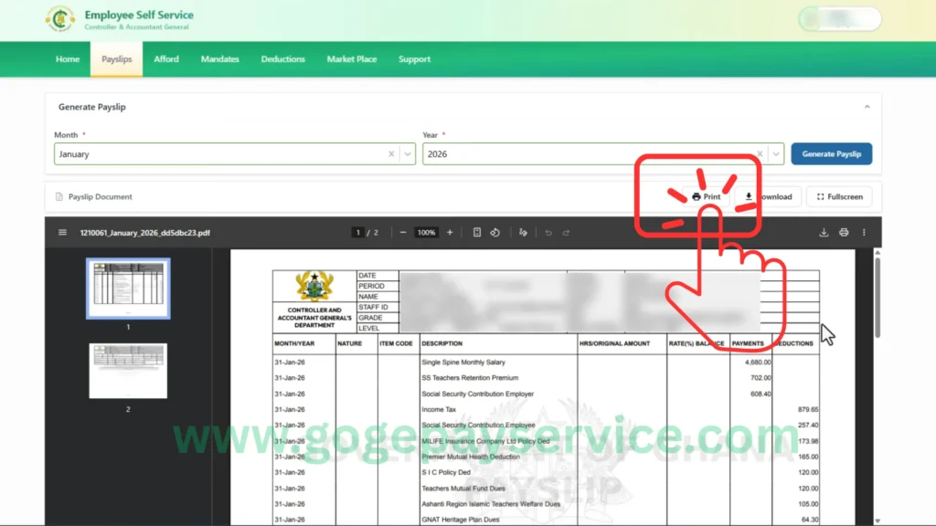 Click on the Print button