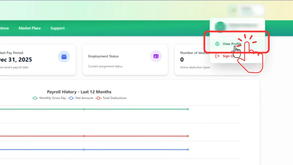 View Profile option selected from the account dropdown menu