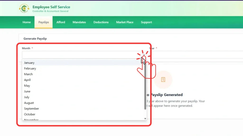 onth selection dropdown for choosing salary period.