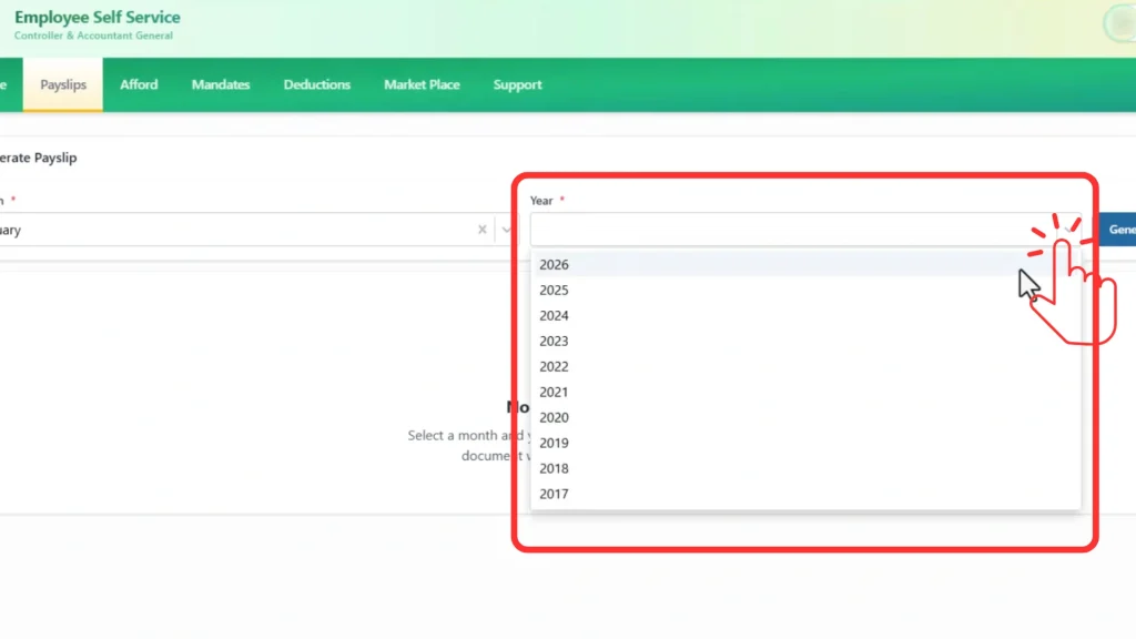 Year selection dropdown showing available years.