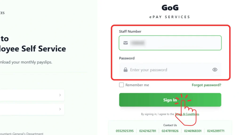 Employee sign-in page on GoG EPay Services portal
