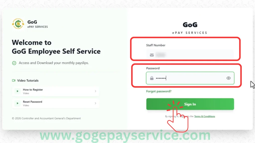 Sign In to the payslip portal