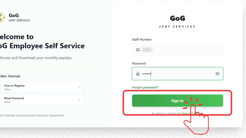 Clicking Sign in