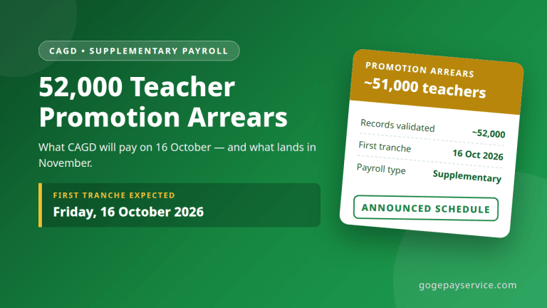 52,000 teacher promotion arrears: CAGD payment schedule with first tranche expected 16 October 2026